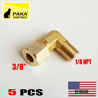 5 PC - Brass Compression Elbow Fitting 3/8'' OD Tube x 1/8'' NPT Male Pipe