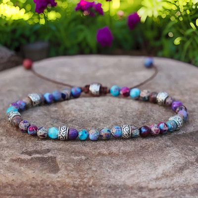 Natural Sea Sediment Jasper Tiny Beads Healing Galaxy Gemstone Women's Bracelet