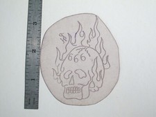 vtg 1960s Tattoo Flash acetate stencil Flaming 666 Skull signed SK3