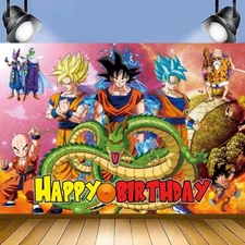 HOT🔥Anime Dragon Ball Z Theme Party Decoration, 5x3.5ft Happy Birthday Backdrop