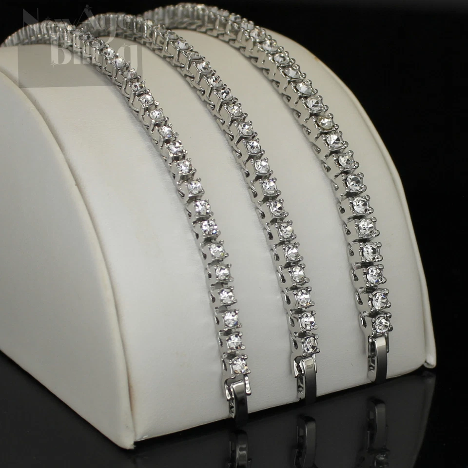 Gargantilla collar tenis 1 fila enchapado en oro blanco de 14k circonita cúbica inundada Foto 2 de 4