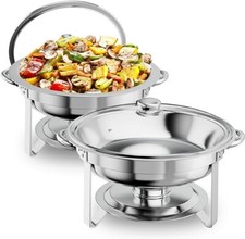 Juego de 2 platos para calentar de acero inoxidable para bufé, redondos, de 5.