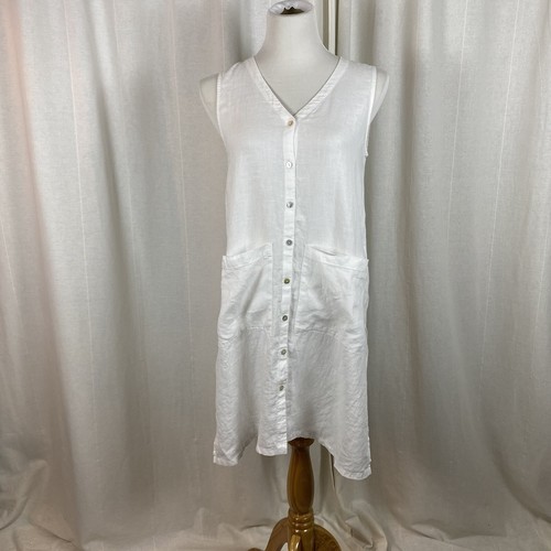 Eileen Fisher XXS V-neck Long Button Front Top Organic Linen Handkerchief White - Picture 4 of 9