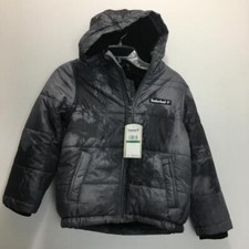 Timberland Boys Gray Black Hooded Winter Jacket Coat L 6 Water Resistant NWT