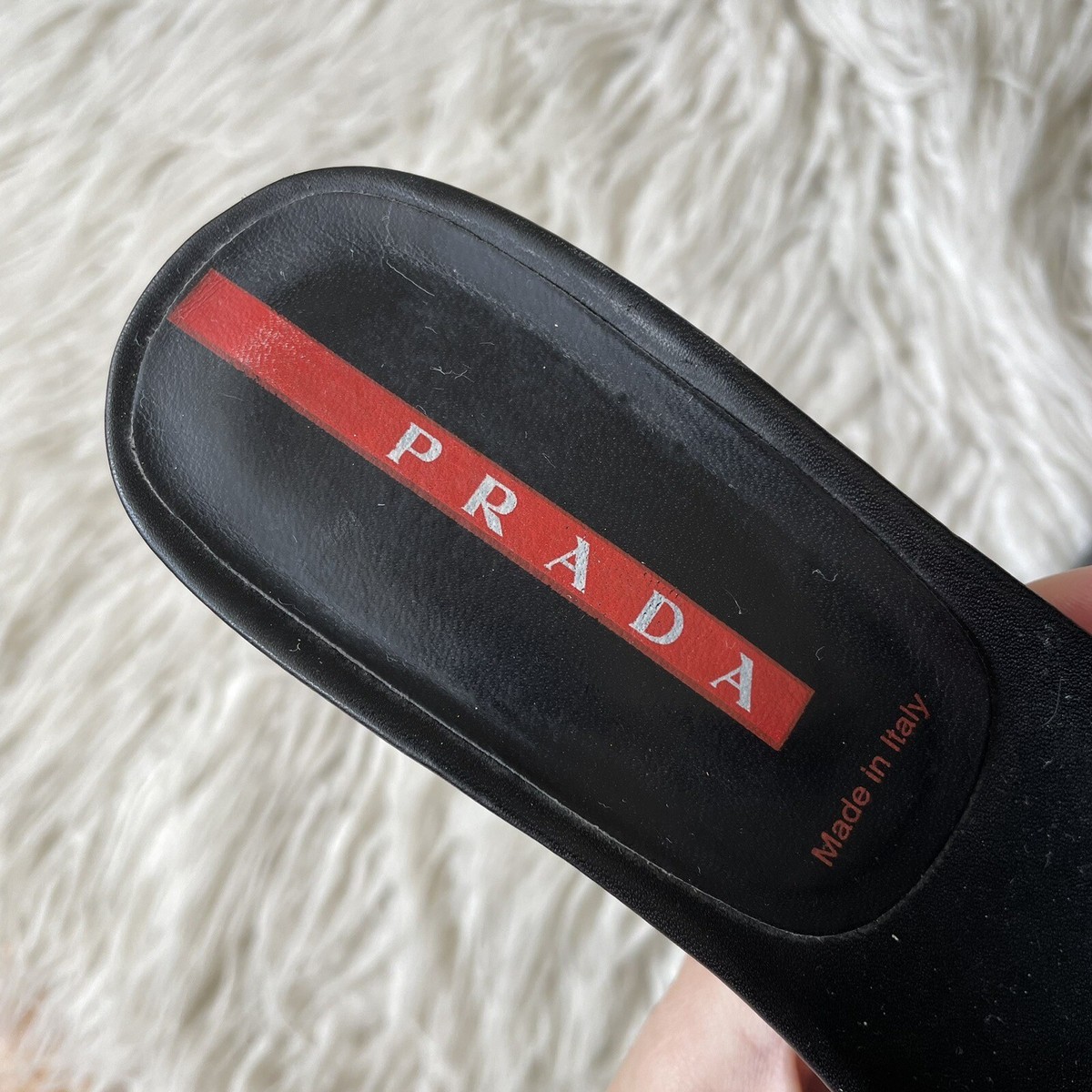 Prada Sport Leather Buckle Black Vintage Y2K Open Toe Heeled
