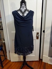 TAHARI Arthur S Levine ASL NWT $129 Knit Navy Sequin Dress Size Petite Large