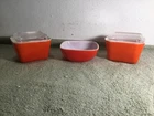 3~ Vintage Pyrex Red  Refrigerator Dishes 501 / w lids & 410 12 ozs Bowl (E)