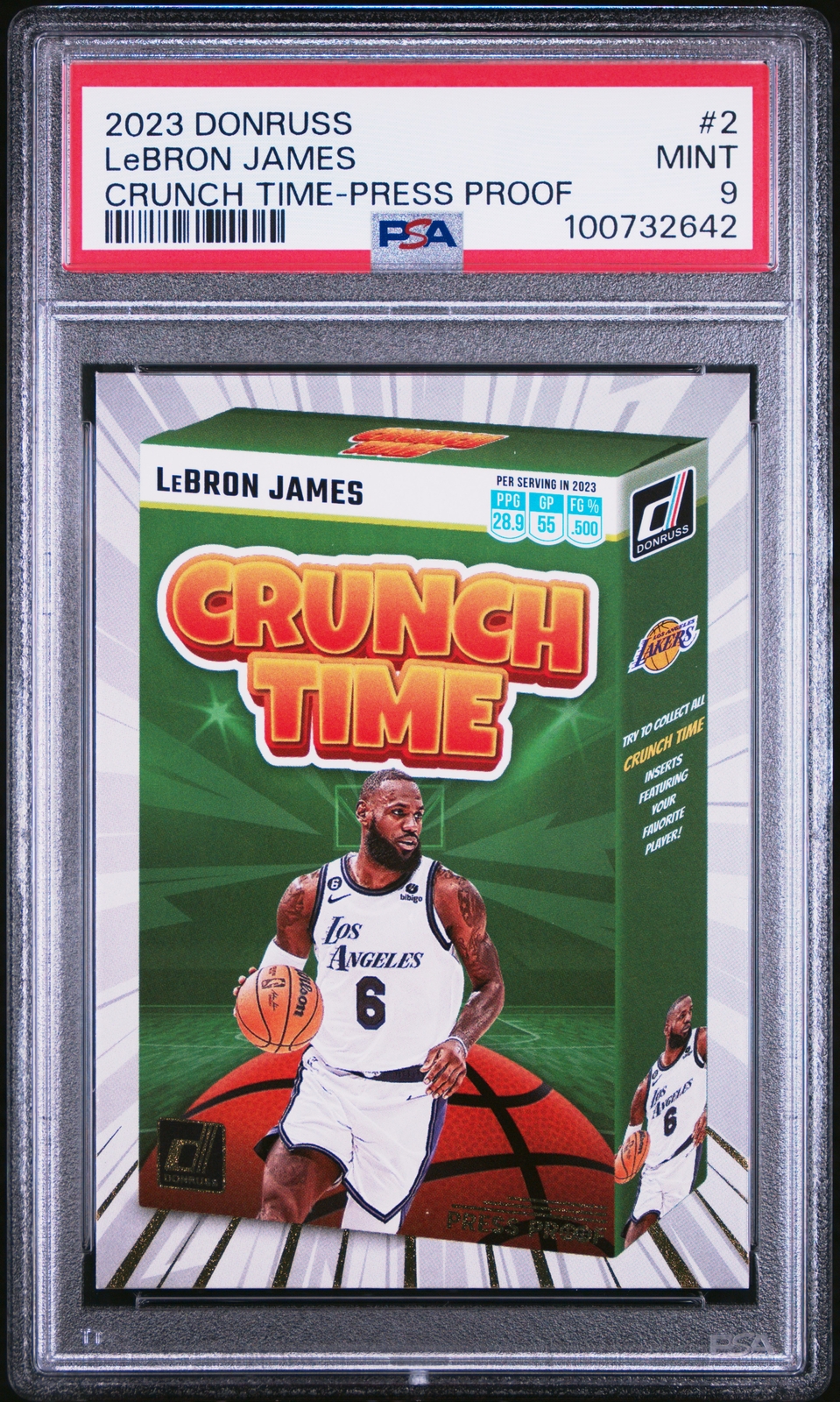 2023 PANINI DONRUSS CRUNCH TIME PRESS PROOF #2 LEBRON JAMES PSA 9