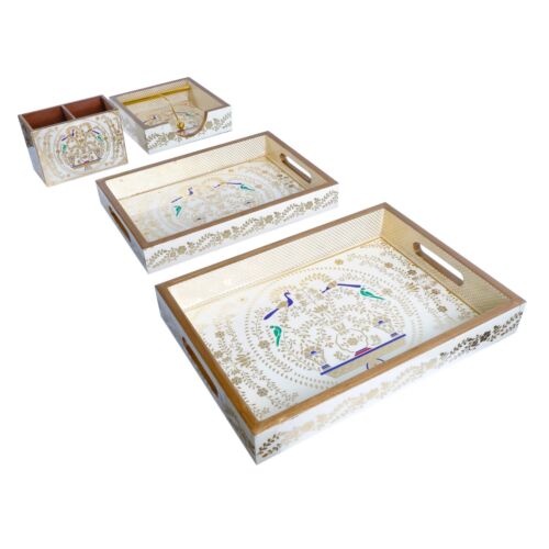 Wooden Kitchen Combo Set: Tray, Tissue Holder, Cutlery Holder Big and Small Tray - Picture 6 of 7