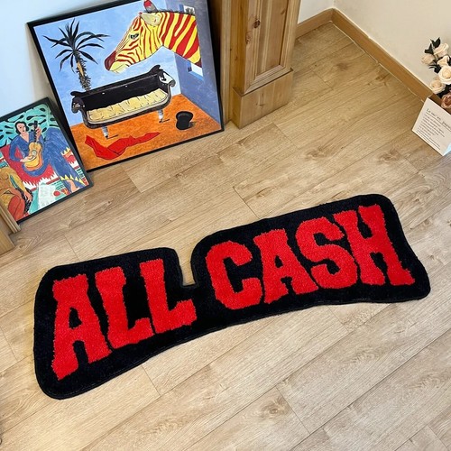 80x25 cm All Cash Teppich - Unikat rutschfest Plüsch Deko für Wohnzimmer & Schlafzimmer