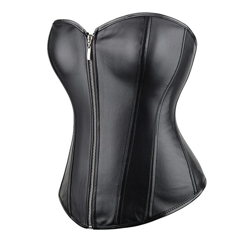 Damen Kunstleder Korsett Sexy Bustier Überbrust Reißverschluss Taille Trainer Taillenkorsett Top - Bild 5 von 14
