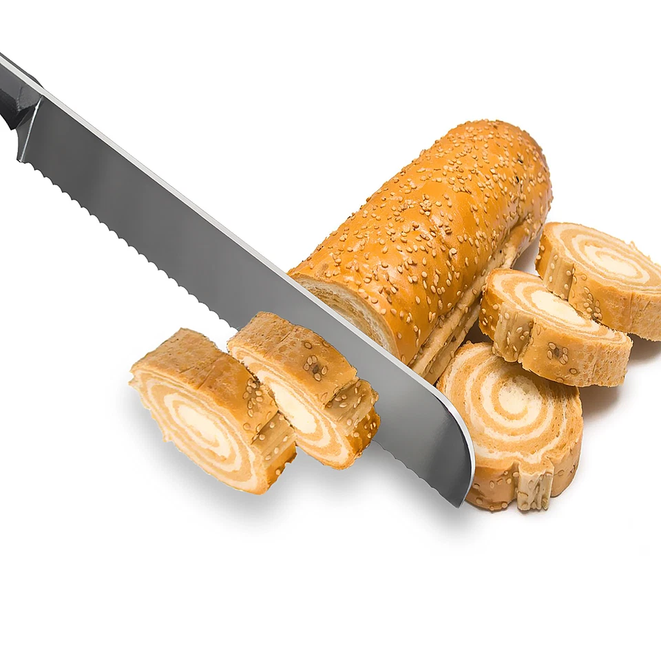 OERLA 10 Inch Forged Cutlery 420HC Full Tang Steel Bread Knife with G10 Handle - Image 3 of 4