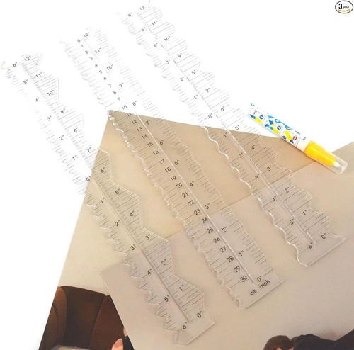 3PCS Acrylic Paper Tearing Ruler Craft Ruler for Cutting Paper to Wavy Line Jagg