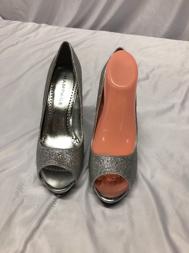 Rampage Brand Women's shoes size 7.5 M Silver Glitter Rhinestone 4" heel Bridal - Picture 8 of 12