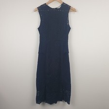 Whistles Dress Womens UK 6 Navy Lace Sleeveless Midi Occasion Wedding Formal