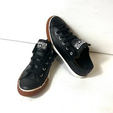 Converse All Star Kids Sz 2 Black Leather Low Top Lace Up Comfort Casual Sneaker