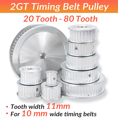 GT2 Timing Belt Pulley 11mm Tooth Width 20 - 80 Tooth Bore 3-15mm For 3D Printer
