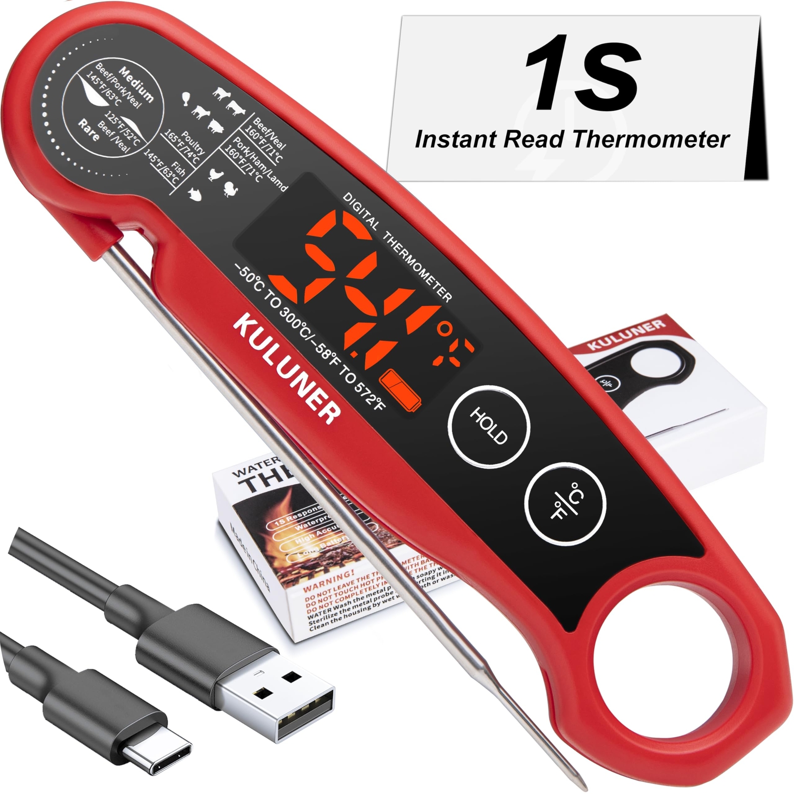 1-Second Rapid and Accurate Meat Thermometer - Waterproof Multifunctional Kit...