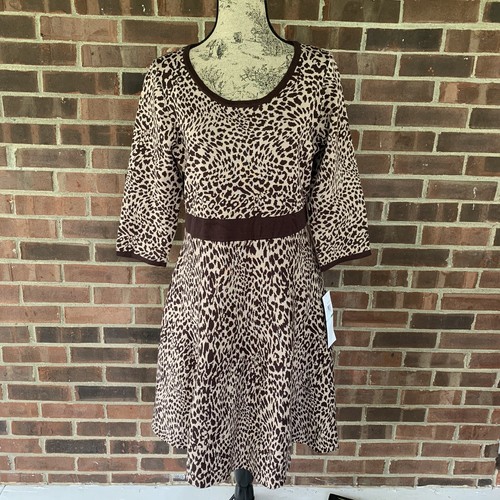 NWT Nina Leonard animal print long sleeve Knit dress Size Regular Large