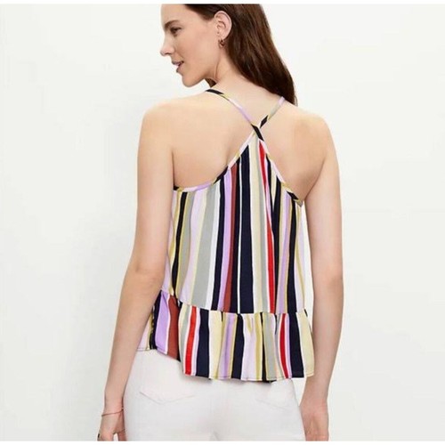 LOFT Peplum Tank Top Size L Striped Racerback Ruffle Hem Boho Beach Retro Summer - Picture 9 of 10