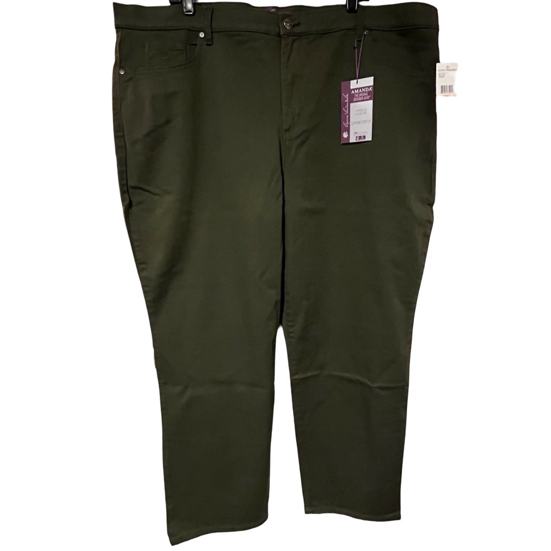 NWT Gloria Vanderbilt Amanda Jeans Pine Glen Dark Green Tapered Leg Size 24W