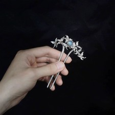 Chinese Style Hairpin Vintage Silver Plated Floral Butterfly Short Hairpin