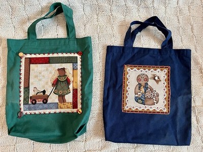 Pair Handmade Granny Core Primitive Country Tote Bags Teddy Bear Gingerbread Man