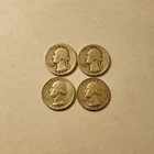 Lot of 4 Silver Washington Quarters: 1948P 1941P 1938P 1962D