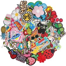 100Pcs Random Assorted Styles Embroidered Patches, Sew on/Iron on Patch Appli...
