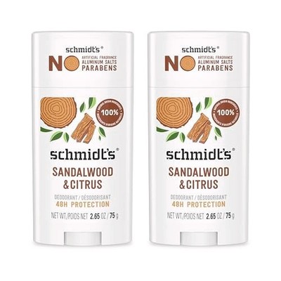 Schmidt's Citrus & Sandalwood Deodorant Stick 2.65 oz - 2 Pack