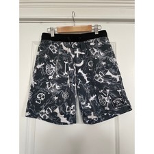 Billabong Kids Boys Sz L Black Skull Bad Billys Layback Swim Trunks Boardshorts