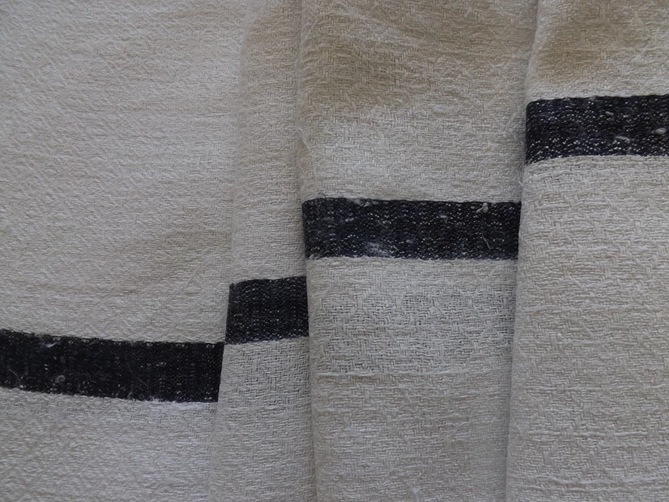 nappe en lin, liteaux bleus foncé, dites de "vendanges", 2.54 X 1.52 m, fin 19ém - Photo 2/4