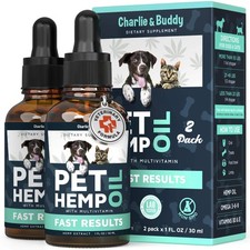 Charlie  Buddy Pet Hemp Oil Supplement for Dogs and Cats. Helps with Anxiety, P