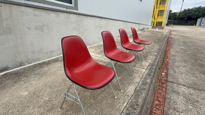 Charles Eames Herman Miller Vintage Red Leather  Fiberglass Chairs 1970s Vintage