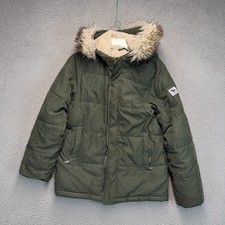 Abercrombie Kids Parka Jacket Girls 13/14 Green Sherpa Lined Faux Fur Hood Trim