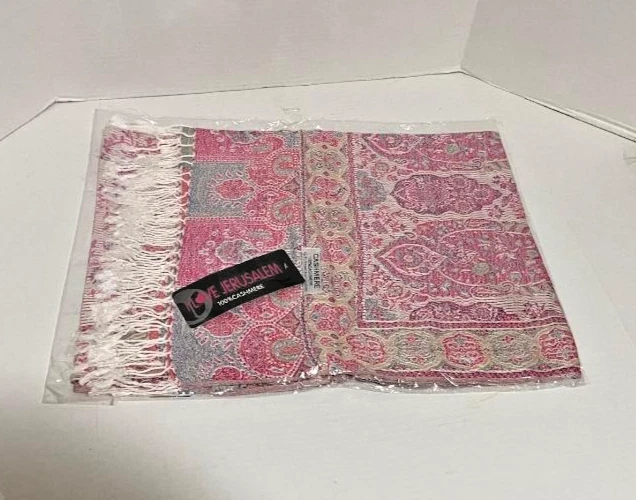 4/NUEVO! Regalo de Jerusalén Tierra Santa 100% Cachemira Bufanda Flecos Diseño Paisley Foto 3 de 4