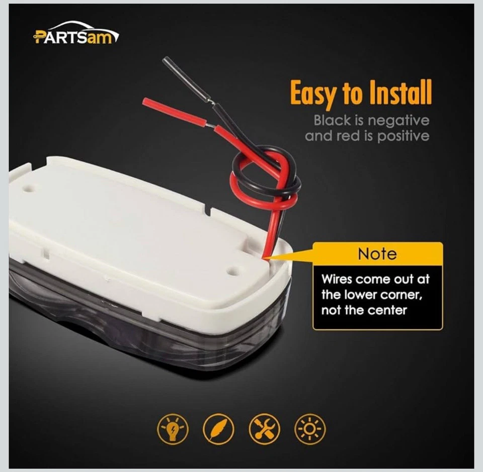 6 Pcs Double Bullseye Amber LED Side Marker Lights, Smoke Lens Rectangular - Image 3 of 4