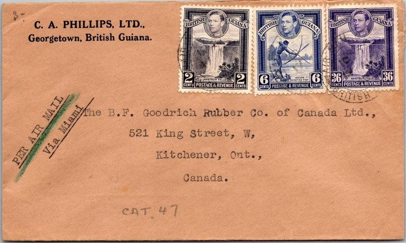 British Guiana 1947 Airmail Cover Via Miami to Canada - L44039