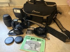 Canon EOS Rebel 35mm SLR Film Camera Auto Focus w/ 3 lenses, flash and tripod