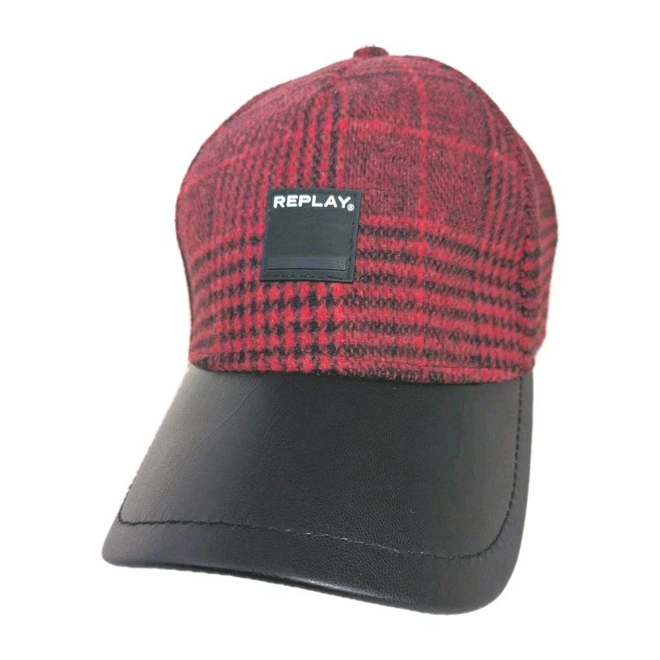 REPLAY Baseball Cap Adjustable Red & Black Check - image 2 of 4