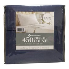 Member's Mark 450 Thread Count Solid 3 Piece Sheet Set, Twin/Twin XL Navy 