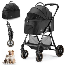 Pet Stroller for Small/Medium Dogs & Cats up to 55 lbs, Upgraded 4 Wheels Dog...