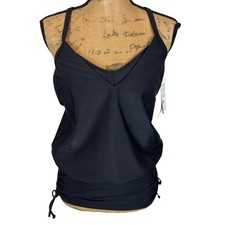 NWT Athleta Side Scrunch Tankini Top Black Swimwear UPF 50+ Sporty Size 34 B/C