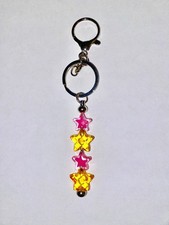 Cute/Kawaii Beaded Keychains: Star Burst Orange and Pink