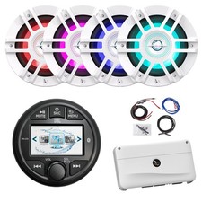 JBL Marine AM/FM/WB Receiver, 4x 6.5" 300W LED White Speakers, Amplifier w/Kit