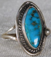 Vintage Chunky Navajo Turquoise Sterling Silver Ring sz 8