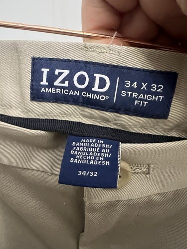 NWOT IZOD American Chino Wrinkle Free Men's Flat Straight Fit Pants 34x32 Work - Picture 2 of 4