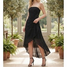Monaco USA Womens Black Strapless High Low Mesh Beaded Gown Dress Size M Y2K