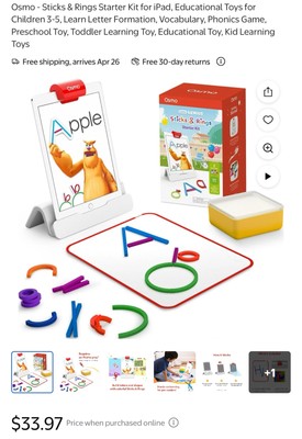 New Osmo  Little Genius Sticks & Rings Starter Kit for iPad w/2 Games. Ages 3-5.