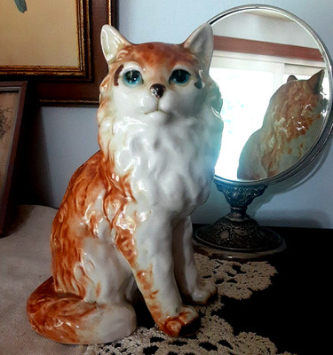 Vintage Orange Persian Long Hair Cat Kitty Nippon? Ceramic figurine 7'' Tall nice